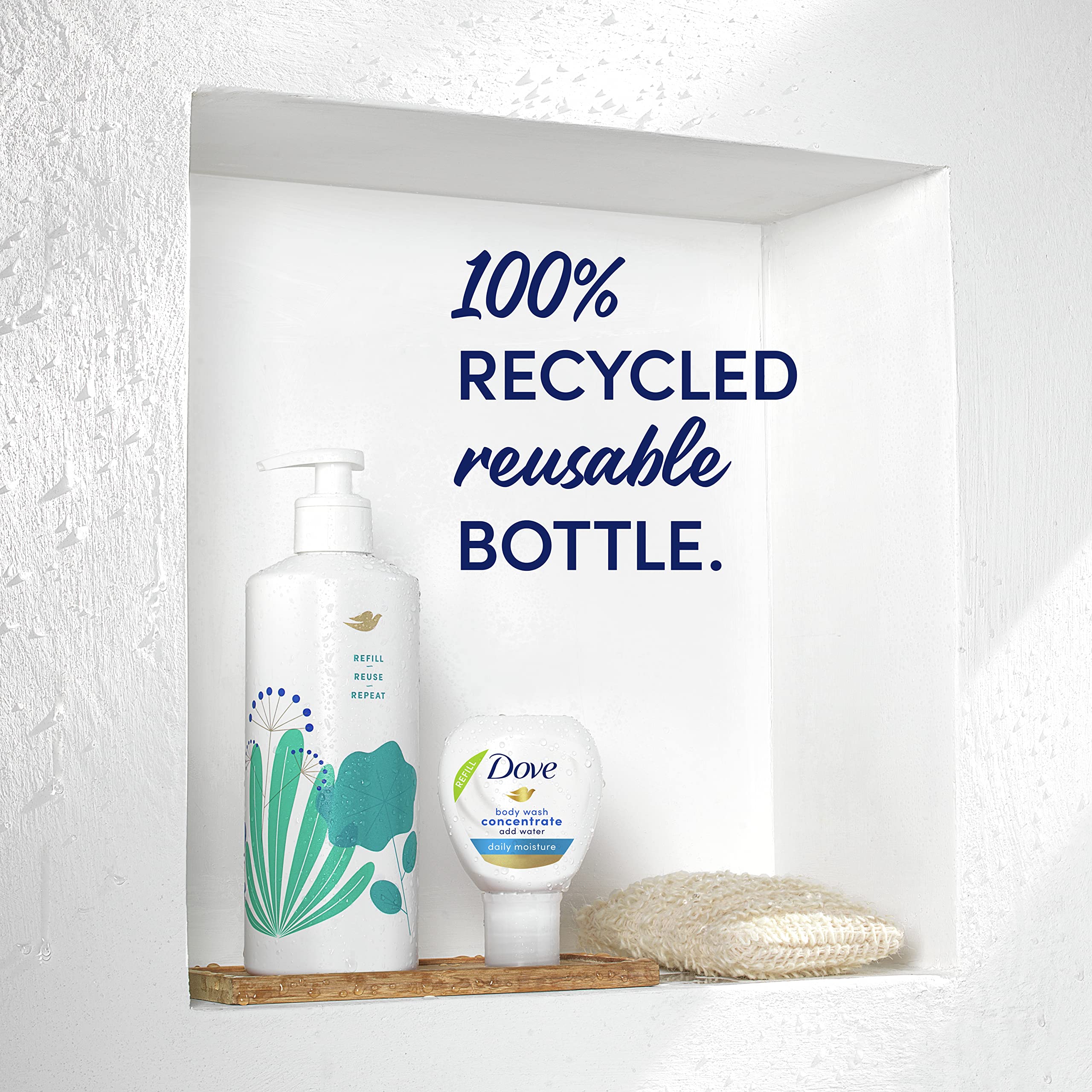 Dove Concentrate Refill and 100 percent Recycled Reusable Bottle for Instantly Soft Skin Daily Moisture Starter Kit for Lasting Nourishment Body Care 4 Fl oz (makes 16 Fl oz)